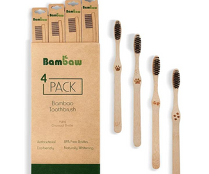 Bambaw Zahnbürsten 4-er Pack, Hart, aus Bambus, nachhaltig und vegan.