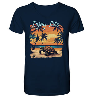 Enjoy Life - Turtle Sunset - Mens Organic V-Neck Shirt